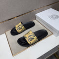 Versace Gold Patterned Strap Slide Sandals